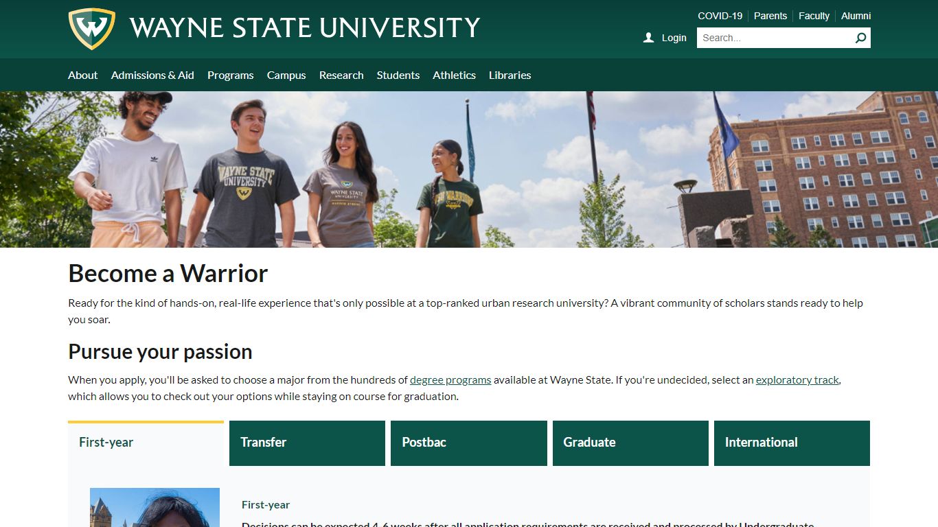 Become a Warrior - Admissions - Wayne State University