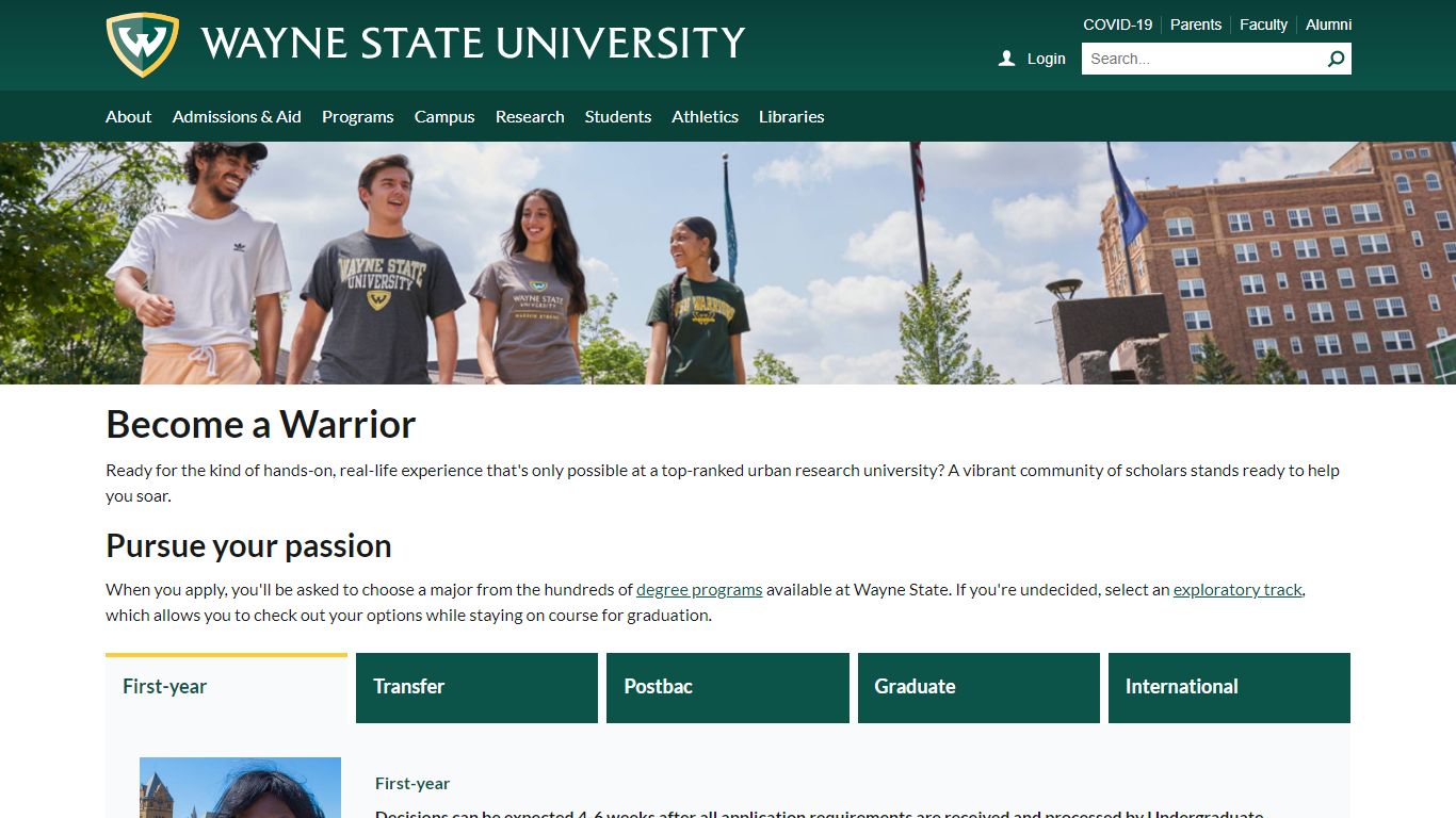Become a Warrior - Admissions - Wayne State University